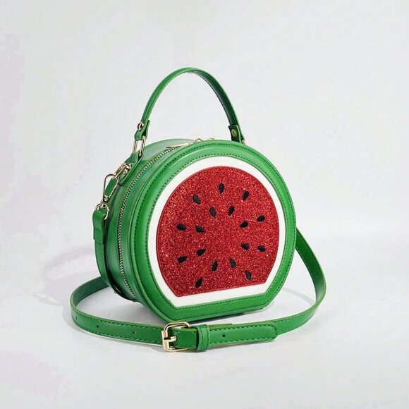 Green Cute Women's Street-Style Y2k Funny Watermelon Shaped Crossbody Bag - Picture 1 of 11